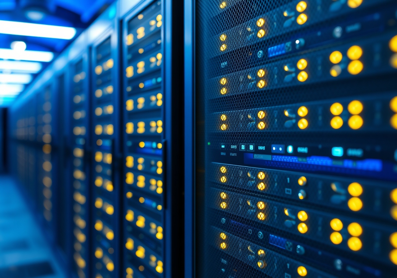 Secure enterprise server rack with redundant network switches and monitoring hardware